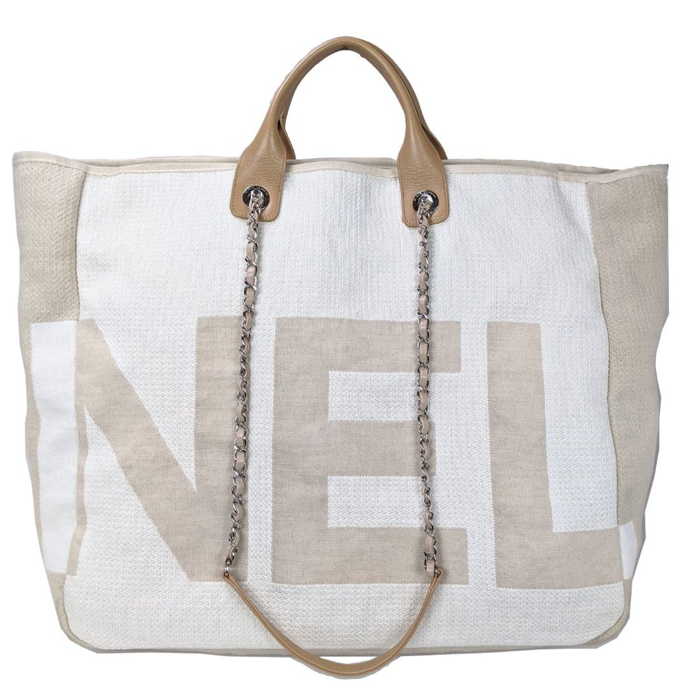 SOLD Chanel 18P Beige Canvas Large  Deauville Tote - Picture 2 of 12